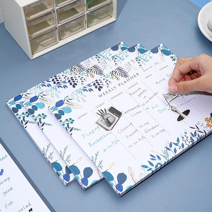 3 Pack Weekly Planner Notepad Tear Off 52 Undated Weekly Calendar Sheets To Do List Notepad Desk Planner Planning Pads Productivity Tracker for Work Goals Notes Schedule Ideas, Blue