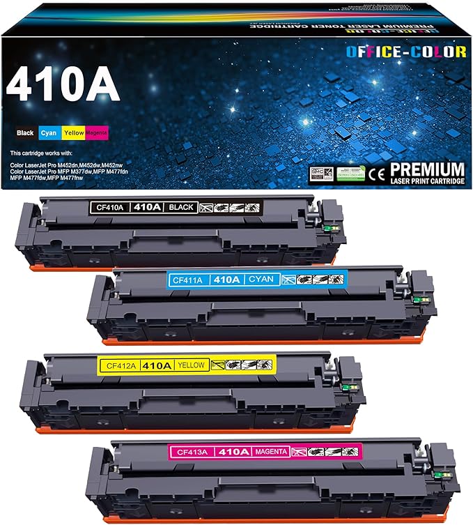 410A Toner Cartridges Set Replacement for HP 410A 410 for HP Color Laserjet Pro MFP M477fnw,M477fdw,M452dn, Color Laserjet Pro M477 M452 Series ( Black, Cyan, Magenta, Yellow)