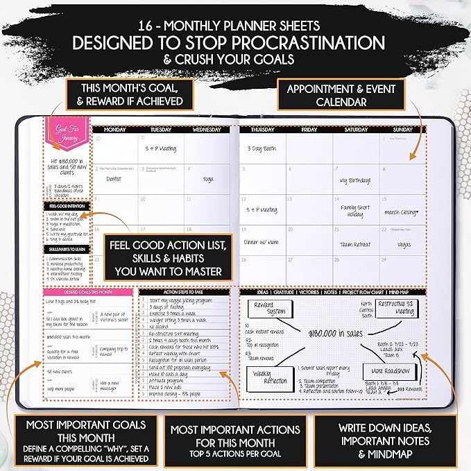 2025-2026 Planner Weekly and Monthly | 16-Month Life Planner to Increase Focus & Productivity | Reduce Overwhelm & Achieve Your Biggest Goals | Include Gift Box & Stickers | Sep 2025-Dec 2026