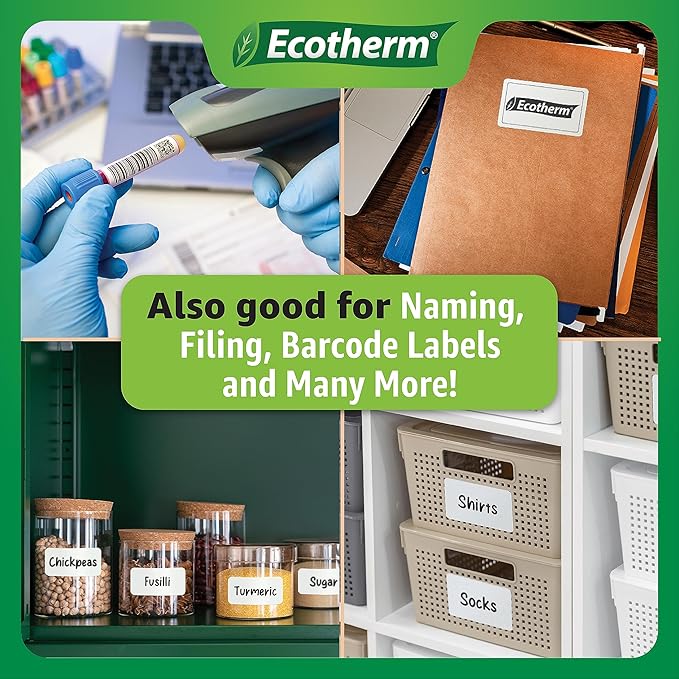 4" x 1.5" Thermal Labels | 6 Rolls | 10800 Labels | fits Zebra, Munbyn, Rollo, Godex, Arkscan, iDPRT, Offnova Thermal Label Printers and More | Blank White Adhesive Stickers by Ecotherm