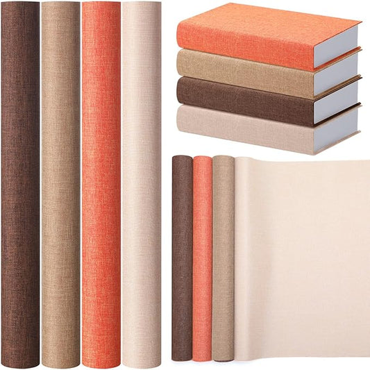4 Pcs Book Cloth Bookcover Fabric Surface with Paper Backed Book Binding Cloth Fabric Book Cover for Scrapbooking Album DIY Craft Supplies Home, 4 Colors(Earth Color,40 x 16 Inches)