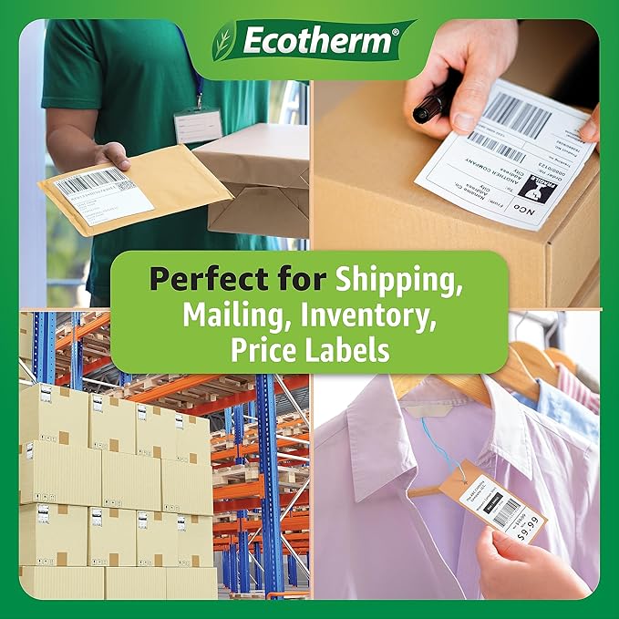 3" x 1" Thermal Labels | 4 Rolls | 5240 Labels | fits Zebra, Munbyn, Rollo, Godex, Arkscan, iDPRT, Offnova Thermal Label Printers and More | Blank White Adhesive Stickers by Ecotherm