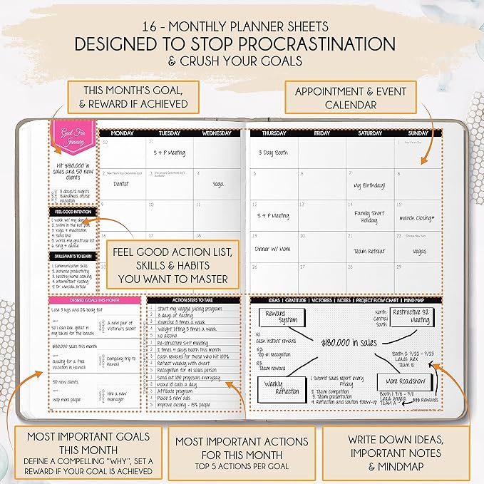 2025-2026 Planner Weekly and Monthly | 16-Month Life Planner to Increase Focus & Productivity | Reduce Overwhelm & Achieve Your Biggest Goals | Include Gift Box & Stickers | Sep 2025-Dec 2026