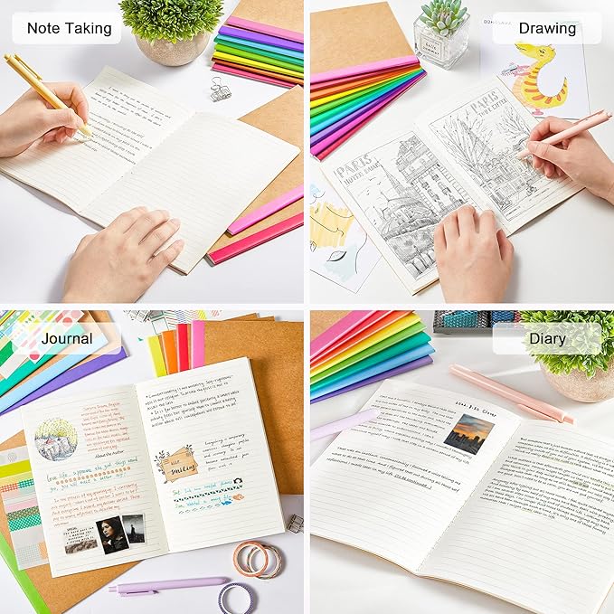 32 Pack Composition Notebooks Bulk, Feela Kraft Cover Lined Blank College Ruled Composition Travel Journals with Rainbow Spines For Women Students Business, 60 Pages, 8.3”x 5.5”, A5, 8 Colors