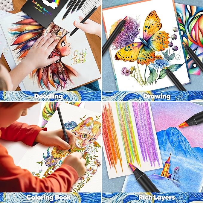 24 Pack Rainbow Pencils, Cute School Supplies, Gifts for Teen Gifts Trendy Stuff, Art Supplies for Adults, Birthday Party Favors, Art Supplies for Kids